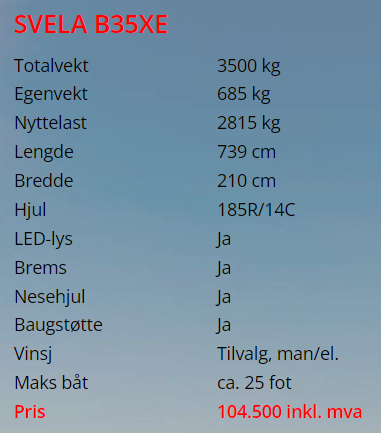 Båthenger - Svela B35XE til utleie